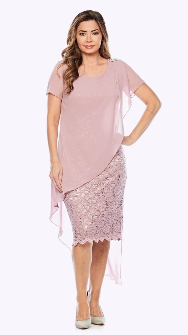Jesse Harper JH0010 stretch sequin dress with asymmetric chiffon sleeved overlay