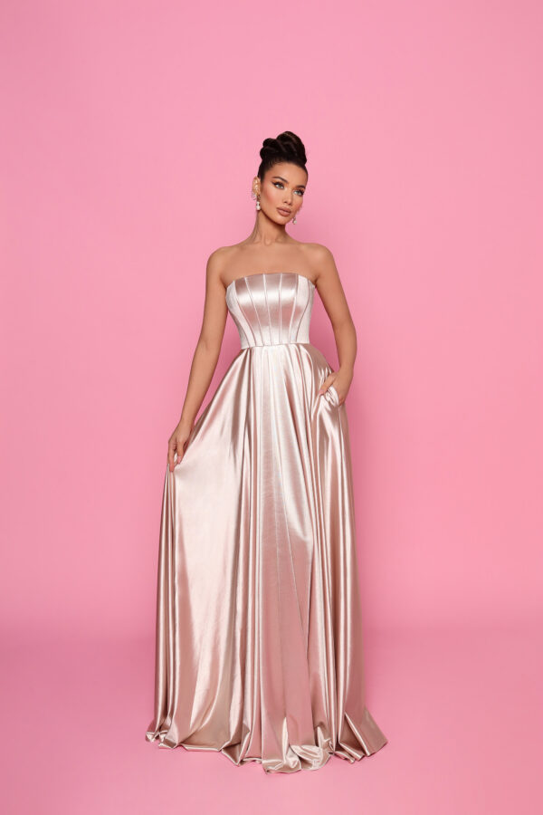 Nicoletta NP168 strapless formal gown in champagne
