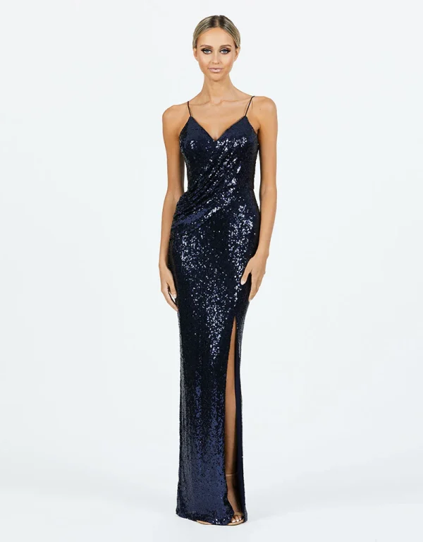 Bariano B50D45L Analia sequin formal dress in navy,