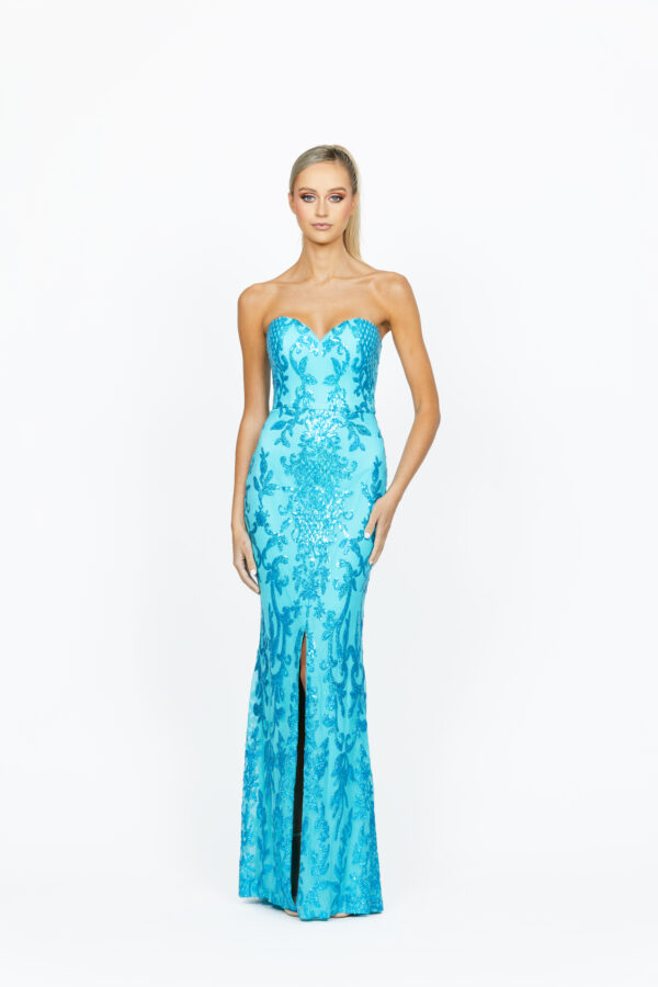 Bariano B51D10 Zeus Strapless Sequin Gown available in Aqua