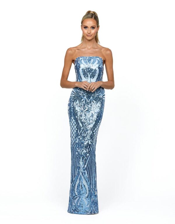 Amy Strapless Sequin Gown B54D21L in sky blue