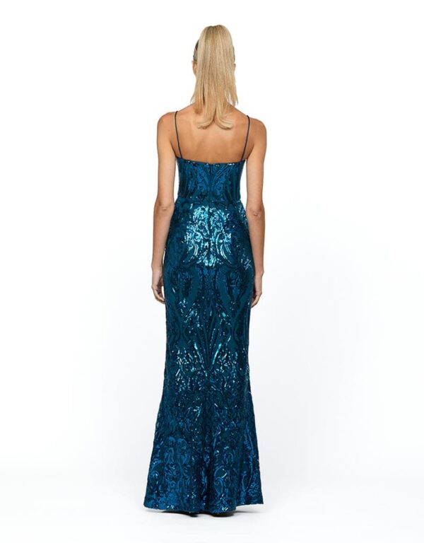 Bariano B54D22L Primrose sequin formal dress in teal back