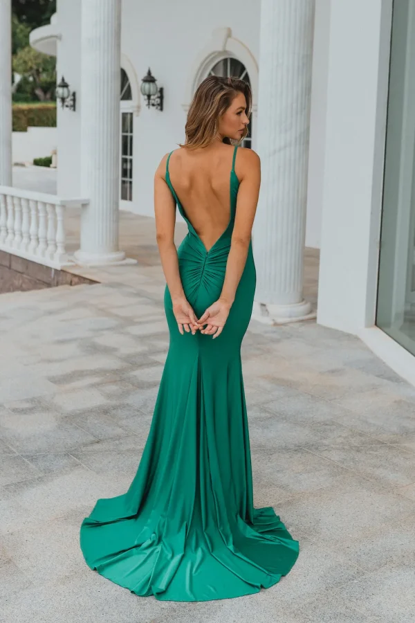 Tania Olsen PO901 Lima v-neck formal dress in emerald back