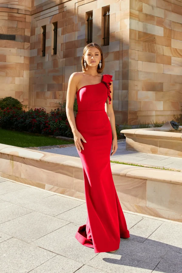 Tania Olsen PO935 Twyla formal dress in red front view