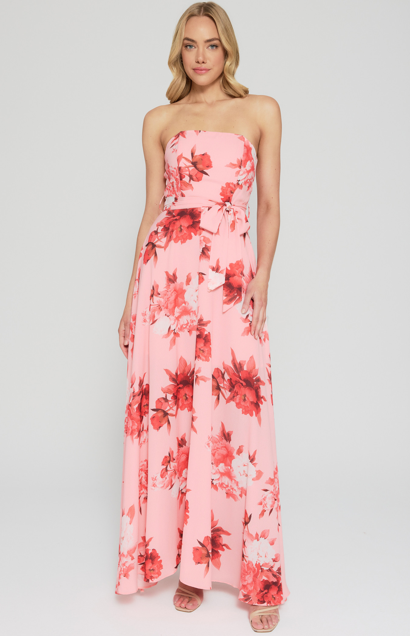 Style State SDR342-12A Strapless Floral Maxi Dress in pink front view