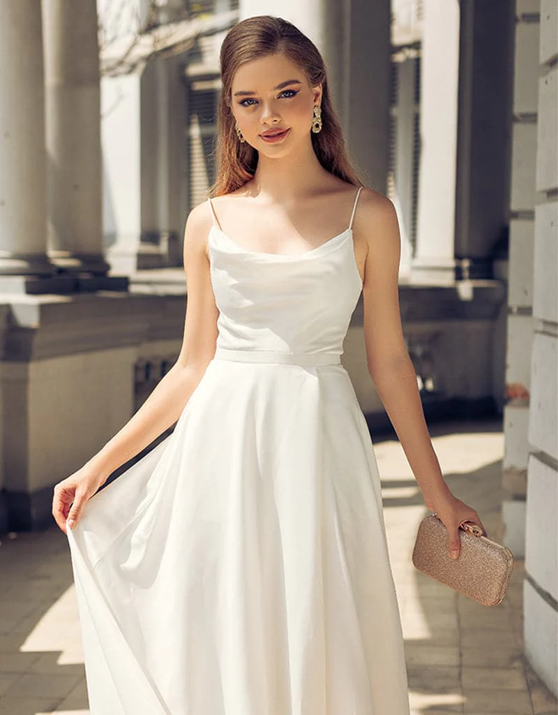 Bariano diamond cowl wrap dress B43D11L formal dress in white