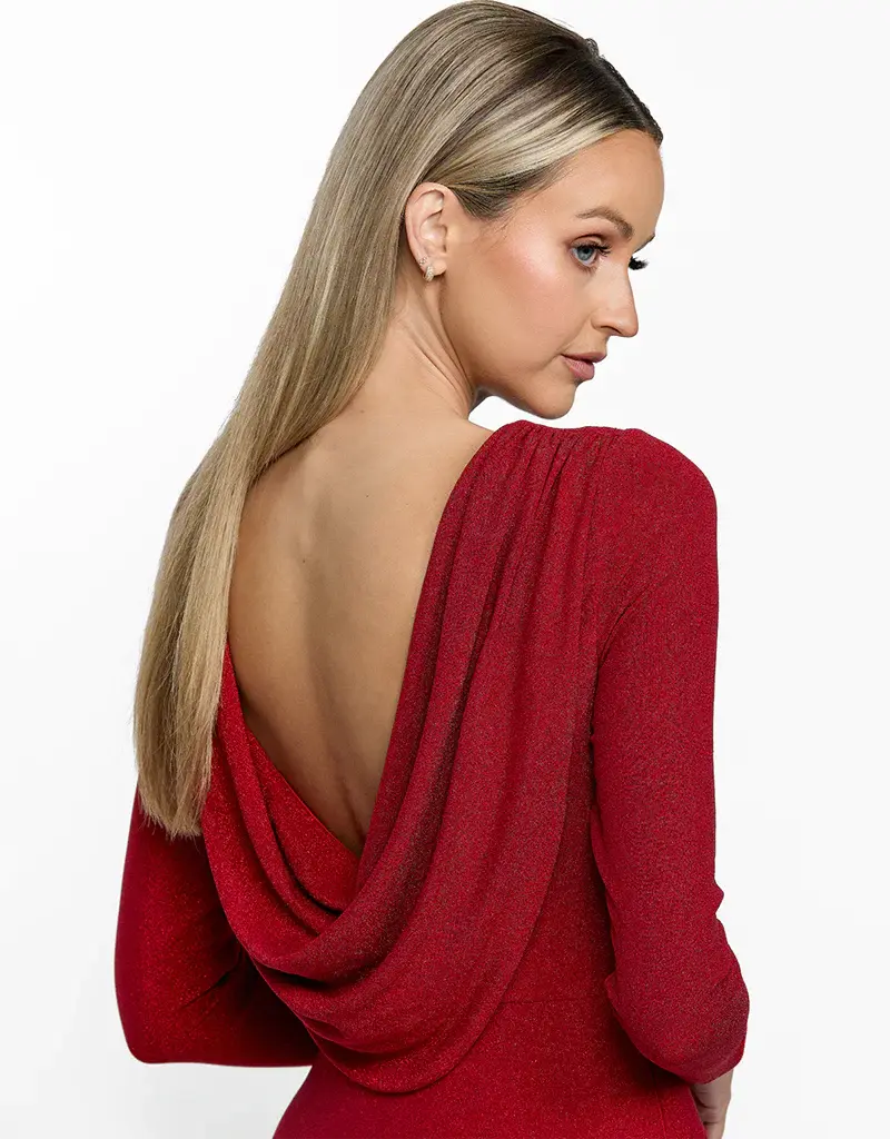Yvette Reversible Cowl Neck Maxi Dress BL63D17L by Bariano in Red. Cowl neck reversed in back view