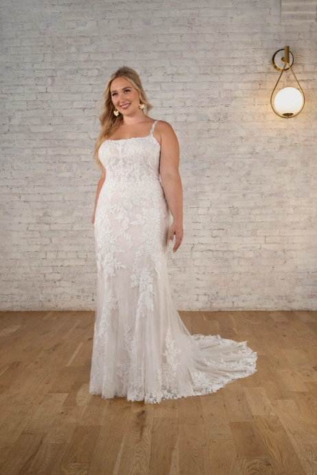 Stella York 7762 Lace fit and flare wedding dress with lace straps in ivory