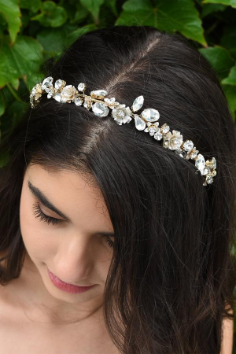 Greta WH670 Bridal Headband with Swarovski stones, embellished silver and gold floral details.