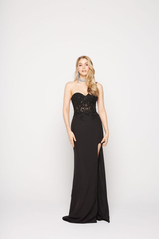 Tania Olsen Designs Dahlia PO2301 strapless formal dress in black,