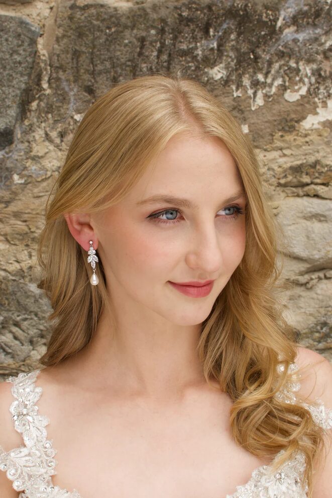 Remy Art Deco Style Crystal & Pearl Drop Earring in silver